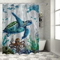 thumbnail image 1 of Orinice  Nautical Coastal Turtle Shower Curtain for Bathroom, Ocean Sea Octopus and Jellyfish on Vintage Grey Wood Fabric Shower Curtain with Hooks, Underwater Bathroom Curtain Shower Set,  36x72, 1 of 7