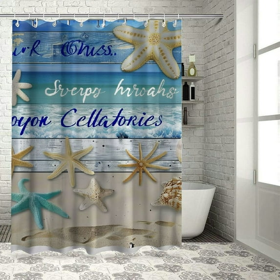 Orinice Nautical Coastal Waterproof Fabric Shower Curtains Beach Shower Curtain Decorative Starfish Seashell Coral Ocean Themed Underwater Marine Decor for Bathroom with 12 Hooks, 70 x 70, Blue 69x72