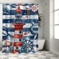 thumbnail image 1 of Orinice  Nautical Ocean Shower Curtain Sets with Rugs Funny Marine Life and Lighthouse Saioat Fabric Shower Curtain with Hooks Navy Blue and White Striped Bathroom Curtains Shower Set,  60x72, 1 of 7