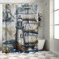 thumbnail image 1 of Orinice  Nautical Shower Curtain, Vintage Ocean Lighthouse Anchor Sailboat Compass,  Polyester Fabric Bathroom Decor Set with 12 Hooks 69x72, 1 of 7