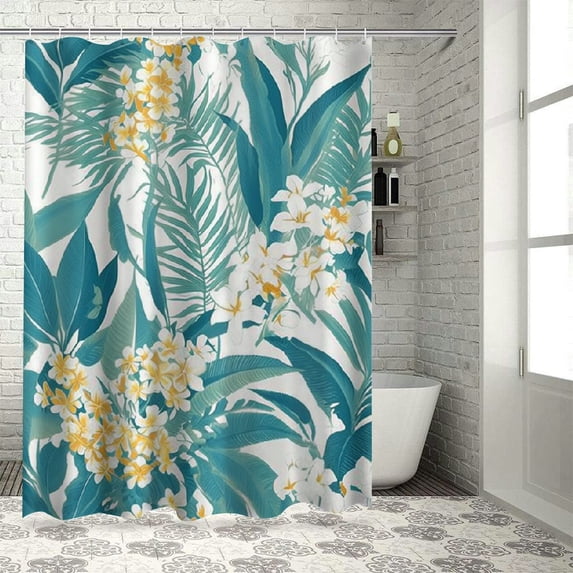 Orinice Navy Blue Shower Curtain,Trendy Exotic Flowers Bird Paradise and Tropical Plants Blue Color Scheme Palm Shower Curtains for Bathroom with 12 Hooks, 36x72
