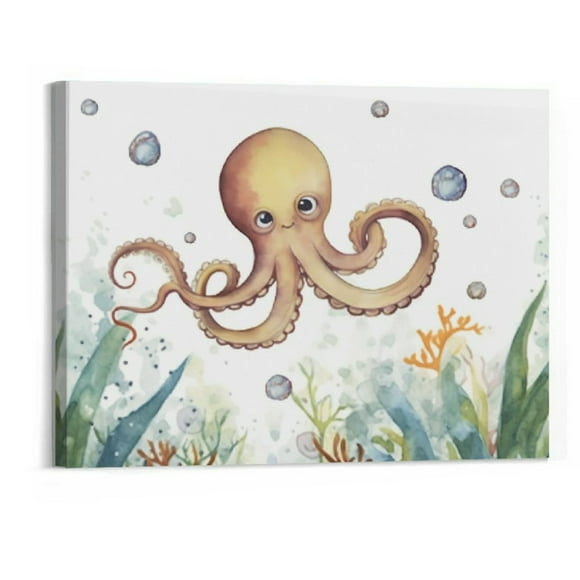 Orinice Ocean Animal Nursery Canvas Wall Art, Under The Sea Artwork Poster, Cute Life Aquatic Turtle Octopus Print Painting Decor for Baby Bedroom Playroom Classroom 20 x 16 Inch Unframed 20x16in