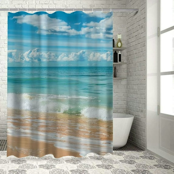 Orinice Ocean Beach Shower Curtain Nautical Sunrise Theme Fabric Bathroom Decor Sets with Hooks Waterproof Washable 69x72