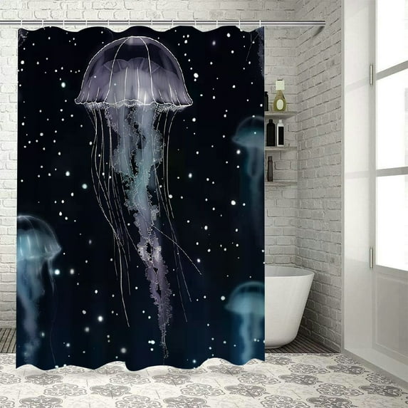 Orinice Ocean Jellyfish Shower Curtain Nautical Submarine Animal Nature Aesthetic Clear Theme Black White Bathroom Decor Set Machine Washable Waterproof Fabric 60x72