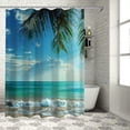 thumbnail image 1 of Orinice  Ocean Shower Curtain, Palms Tropical Island Summer Beach Foamy Sea Water Maldives Idyllic Photography, Cloth Fabric Bathroom Decor Set with Hooks,  60x72, 1 of 7