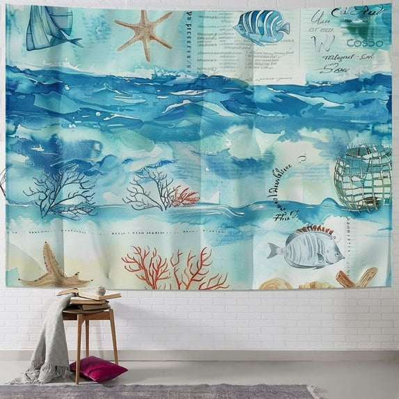 Orinice Ocean Watercolor Painting Tapestry Wall Hanging Unique Style for Home Wall Decor Art Living Room Bedroom Apartment Farmhouse Dorm 40x60inch