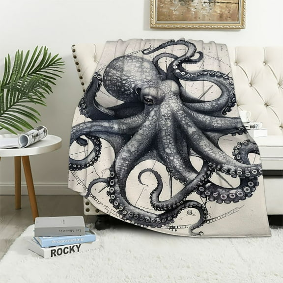 Orinice Octopus Compass Generative Art Warm Lightweight Blanket Soft Fleece Blankets for All Seasons - Ideal for Living Rooms, Sofa Decor, and Cow Gifts - Multiple Sizes Available 40x50in
