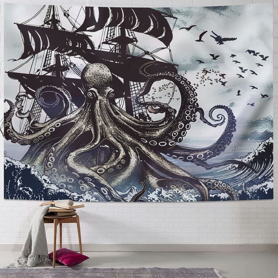 Orinice Octopus Tapestry Wall Hanging Unique Style Graphic Tapestries Home Decor Art for Living Room Bedroom Apartment Farmhouse Dorm 60x50inch