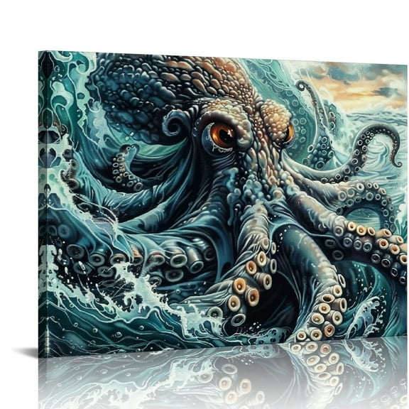 Orinice Octopus Tentacles Wave Fine Art Aesthetic Poster & Print Wall Painting for Home Decor - Canvas Art for Living Room, Bedroom, Office, Bathroom - Wall Decor Gift Ideas 16x12in