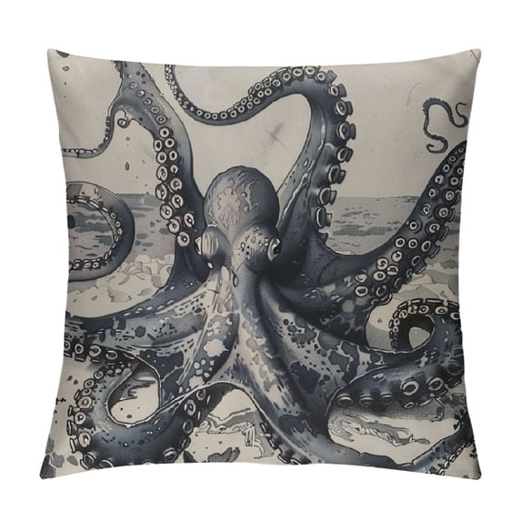 Orinice Octopus Throw Pillow Covers Set of 1 Soft Ocean Kraken Pillow Cases Cushion Covers for Living Room Bedroom Tentacles Vintage Decor Ocean Fish Throw Pillowcases for Sofa Couch Chair White