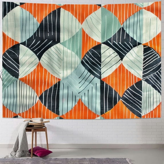 Orinice Orange Blue Geometric Shapes Tapestry Wall Hanging Unique Style for Home Wall Decor - Art for Living Room Bedroom Dorm 40x60inch