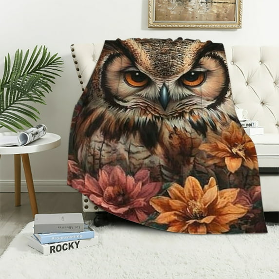 Orinice Owl Blanket for Adults Kids Gifts for Owl Flowers Lovers Throw Blankets Soft Comfy Lightweight for Home Decor Couch Bed Sofa 50x60in