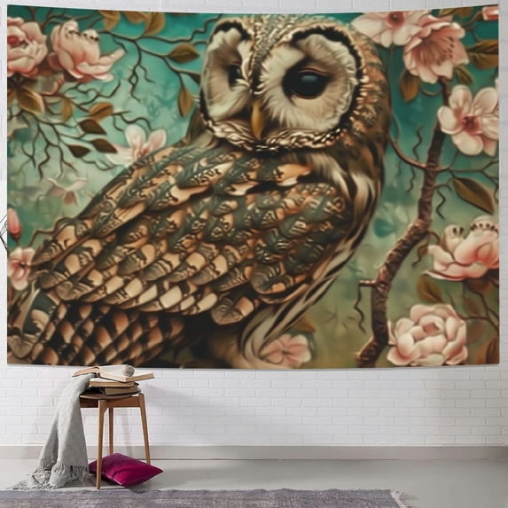 Orinice Owl Branch Flowers Tapestry Wall Hanging Unique Style Graphic Tapestries for Home Wall Decor Art Living Room Bedroom Farmhouse Dorm 50x40inch
