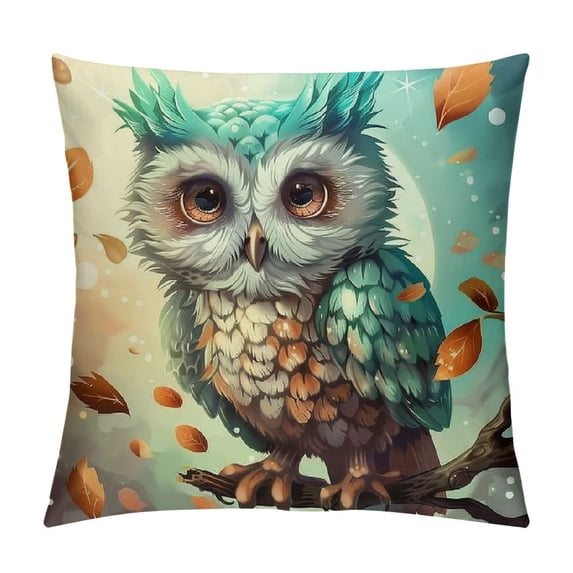 Orinice Owl Branch Leaves Graphic Decorative Cushion Throw Pillow Cover for Home Couch Living Room Bed Sofa High-Quality Aesthetic Decorative 1PC 24x24in