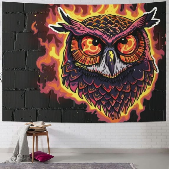 Orinice Owl Fire Eyes Tapestry Wall Hanging Unique Style for Home Decor, Graphic Tapestries for Living Room Bedroom Apartment Farmhouse Dorm 60x50inch