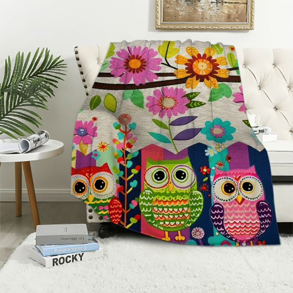 Orinice Owl Flowers Colorful Warm Lightweight Blanket Soft Fleece Blankets All Seasons - Multiple Sizes for Bed, Couch, Sofa, Office Decor - Super Soft Flannel Material 40x50in