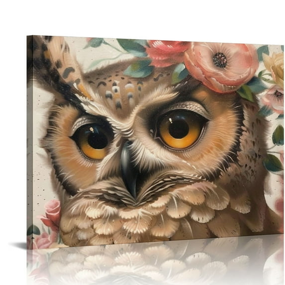 Orinice Owl Flowers Fine Art Aesthetic Poster Print Wall Painting for Classroom Kitchen Office Farmhouse Bathroom Room Decor Pictures Canvas Print Living Room Bedroom Home Office Wall Decor 16x12in