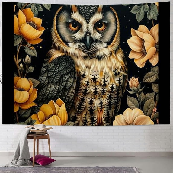 Orinice Owl Flowers Leaves Tapestry Wall Hanging Unique Style Graphic Tapestries Home Wall Decor Art for Living Room Bedroom Apartment Farmhouse Dorm 60x50inch