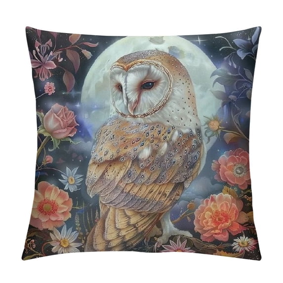 Orinice Owl Flowers Moon Graphic Decorative Cushion Throw Pillow Cover for Home Couch Living Room Bed Sofa - Aesthetic Decorative 1PC 12x12in