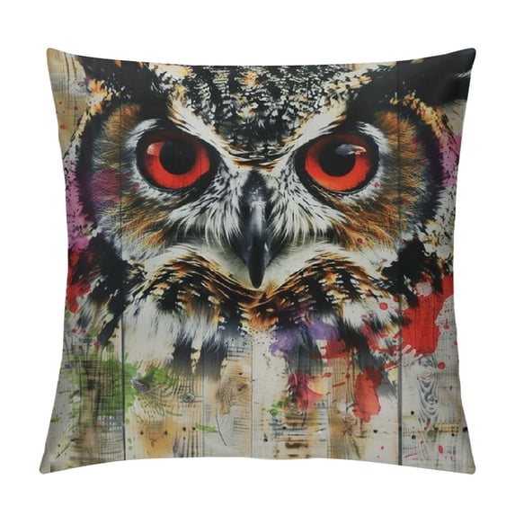 Orinice Owl Graphic Decorative Cushion Throw Pillow Cover Short Plush Zipper Closure 1PC 20x20in
