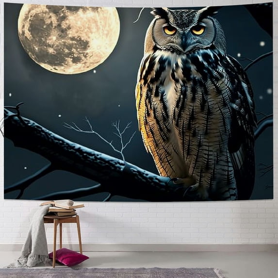 Orinice Owl Moon Branch Tapestry Wall Hanging Unique Style Graphic Tapestries for Home Decor Living Room Bedroom Dorm Apartment Farmhouse 50x40inch