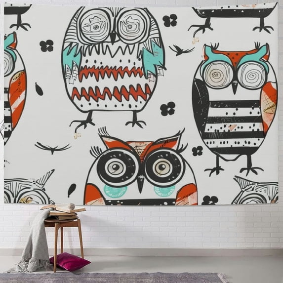 Orinice Owl Stripes Birds Tapestry Wall Hanging Unique Style Graphic Tapestries Home Wall Decor Art for Living Room Bedroom Apartment Farmhouse Dorm 60x50inch
