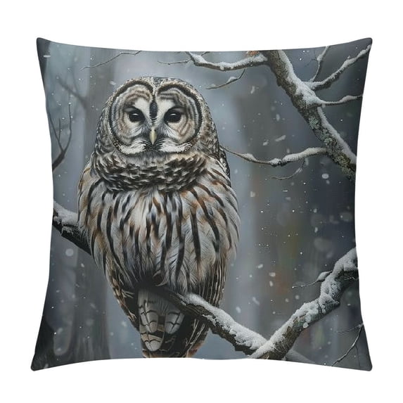 Orinice Owl Tree Branch Snow Graphic Decorative Cushion Throw Pillow Cover for Home Living Room Sofa High-Quality Winter Home Decor 1PC 12x12in