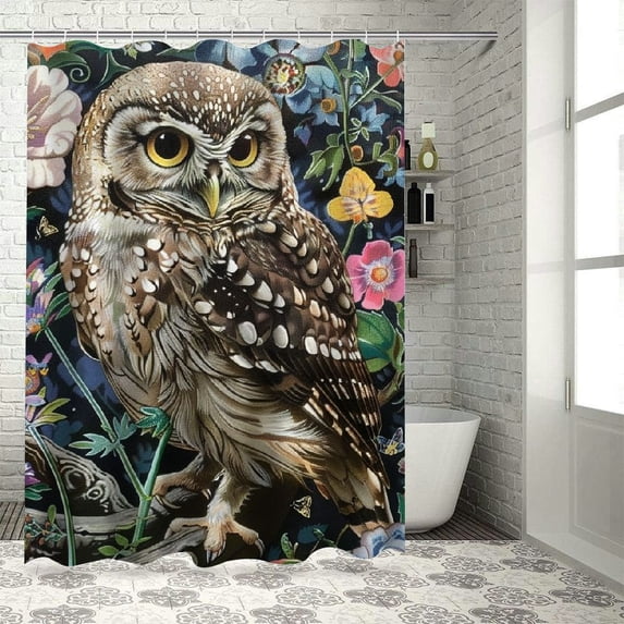 Orinice Owl Twig Flower Butterfly Bathroom Decoration Set with Hooks, Colorful Luxury Shower Curtain Set, Multi Size Waterproof Bathroom Decoration, High Quality