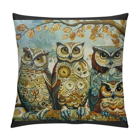 Orinice Owls Branch Sky Graphic Decorative Throw Pillow Cover for Home Couch Living Room Bed Sofa, Aesthetic Decor, Printed on Both Sides, 1PC 18x18in