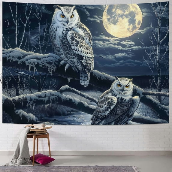 Orinice Owls and Full Moon Tapestry Wall Hanging Unique Style for Home Decor, Art for Living Room Bedroom Farmhouse Dorm, Wall Art Decor Tapestry 40x30inch