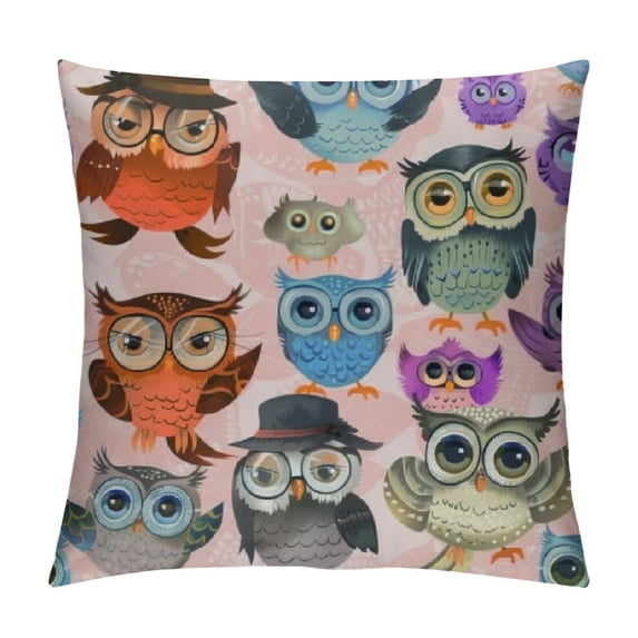 Orinice Owls Hats Glasses Graphic Decorative Throw Pillow Cover for Home, Couch, Living Room, Bed - Square 1PC 24x24in