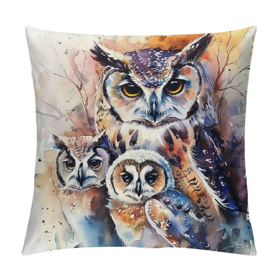 Orinice Owls Watercolor Fantasy Art Graphic Decorative Cushion Cover for Home Couch Living Room Bed Sofa - Pillow Covers for Car Couch Bedroom (1PC) 22x22in