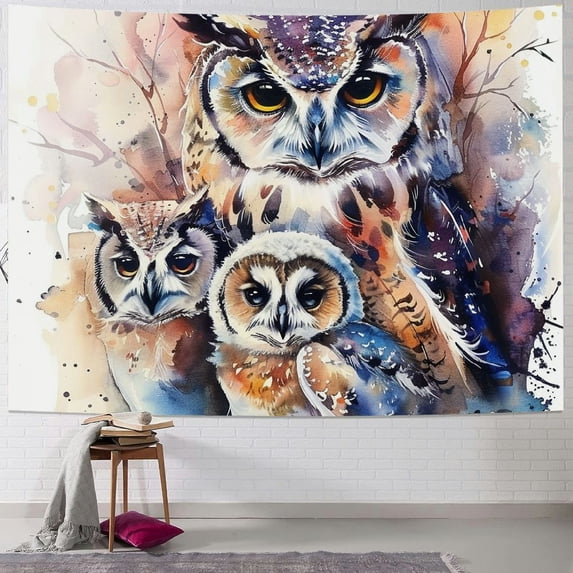 Orinice Owls Watercolor Fantasy Art Tapestry Wall Hanging Unique Style Graphic Tapestries for Home Wall Decor Living Room Bedroom Dorm 50x40inch
