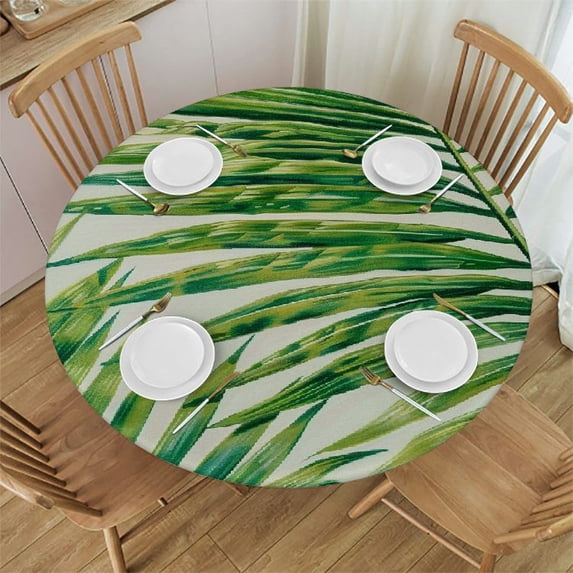 Orinice Palm Leaf Round Table Cover Stain Resistant Washable Indoor Outdoor Tablecloth Kitchen Dining Wedding Parties 100% Polyester Fiber 42-46
