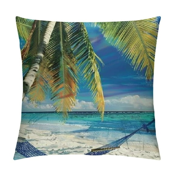 Orinice Palm Tree Beach Hammock Graphic Decorative Pillow Cover 18x18in