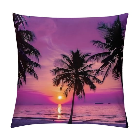 Orinice Palm Trees Beach Sunset Decorative Throw Pillow Cover for Home Couch Living Room Bed Sofa 24x24in