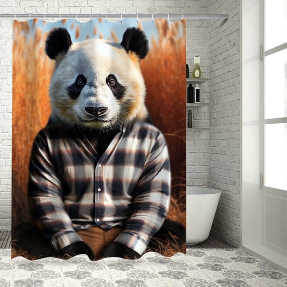 Orinice Panda Bear Bathroom Decor Set - Colorful Luxurious Graphic Print Polyester Fabric Shower Curtain Set for Mother's Day, Waterproof with Hooks 36x72