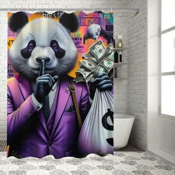 Orinice Panda Head Dollar Sign Bathroom Decor Set Colorful Luxurious Graphic Print Polyester Fabric Fashion Shower Curtain with Hooks 69x72