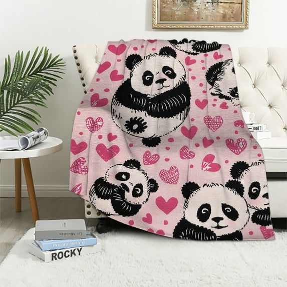 Orinice Panda Heart Kawaii Warm Light Blanket Soft Blanket Living Room Sofa Decor Cow Gift Blanket All Seasons Long-lasting blanket for all seasons Soft blanket