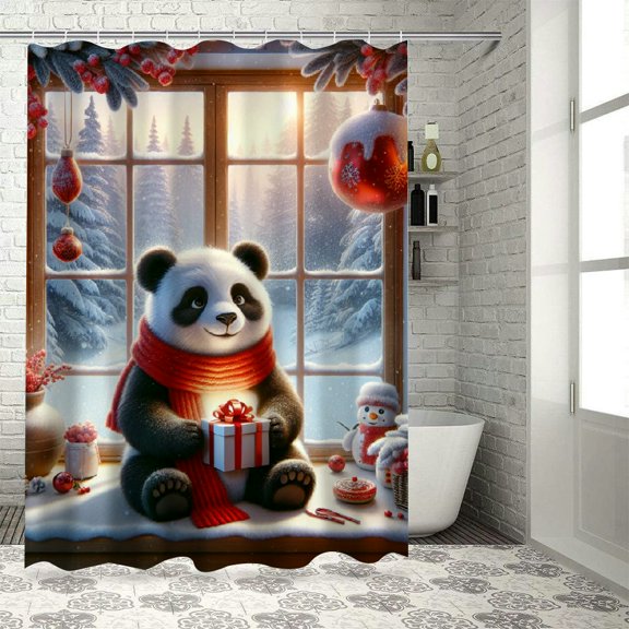 Orinice Panda Snow Holiday Decorations Bathroom Decor Set - Colorful Luxurious Polyester Shower Curtain with Hooks for Home Bathtubs Decoration 36x72