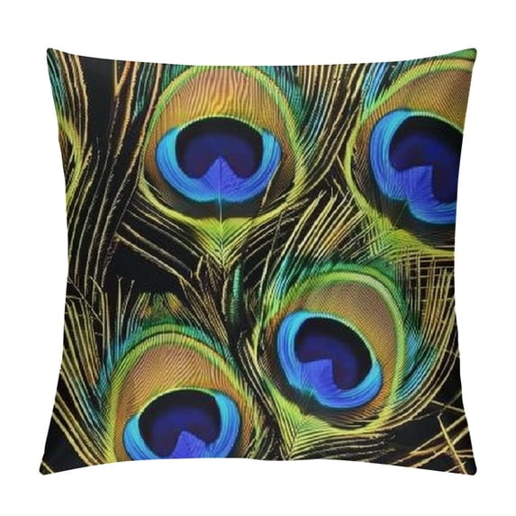 Orinice Peacock Feather Pattern Graphic Decorative Cushion Throw Pillow Cover for Home Couch Living Room Bed Sofa with Short Plush Material 1PC 22x22in