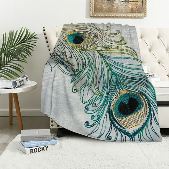 Orinice Peacock Feather Warm Lightweight Blanket Soft Fleece Blankets for All Seasons, Living Room Sofa Decor, Cow Gifts, Long-lasting Blanket 40x50in