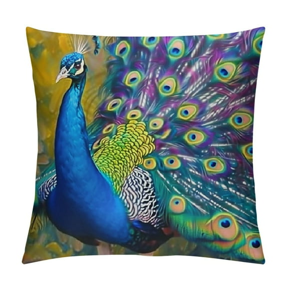 Orinice Peacock Feathers Graphic Decorative Cushion Throw Pillow Cover for Home Couch Living Room Bed Sofa Short Plush All Seasons Suitable Home Decor 1PC 24x24in