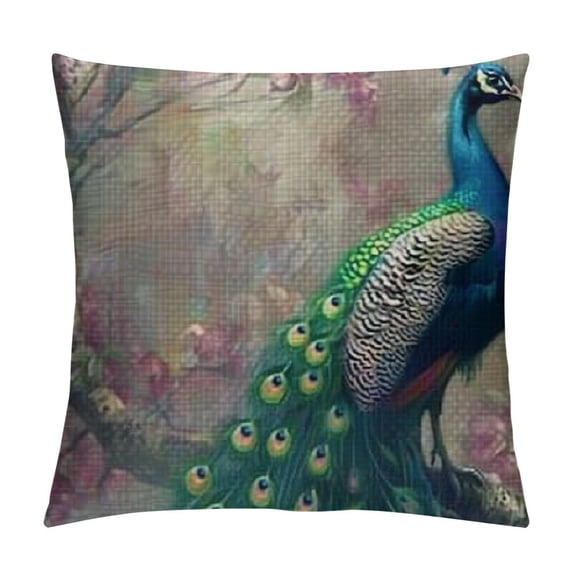 Orinice Peacock Flowers Graphic Decorative Cushion Throw Pillow Cover for Home Couch Living Room Bed Sofa Short Plush Spring Pillowcase 1pc 24x24in