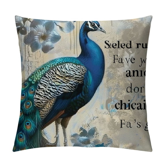 Orinice Peacock Graphic Decorative Cotton Linen Throw Pillow Cover for Home Couch Living Room Sofa Bedroom, Double-Sided Print, All Seasons, 1PC 20x20in