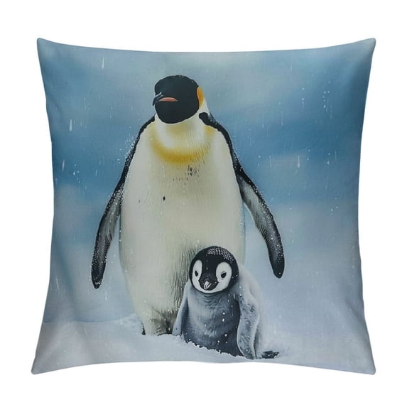 Orinice Penguin Baby Snow Graphic Decorative Throw Pillow Cover for Home Couch Living Room Bed Sofa Winter Pillow Covers 1PC 22x22in