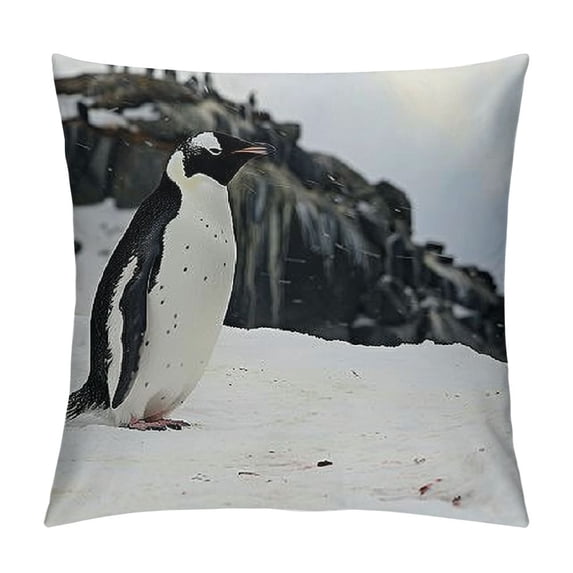 Orinice Penguin Snow Rocks Graphic Decorative Throw Pillow Cover Short Plush Winter Zipper Closure 1PC 20x20in
