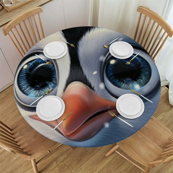 Orinice Penguin Snowflake Round Tablecloth Stain Resistant Washable Indoor Outdoor Kitchen Dining Wedding Parties Tablecloths 100% Polyester Fiber 54-58