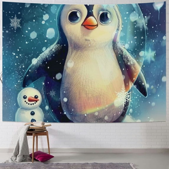 Orinice Penguin Snowman Snowflake Tapestry Wall Hanging Unique Style Graphic Tapestries Home Wall Decor Art for Living Room Bedroom Apartment Farmhouse Dorm Home Wall Tapestry Art Christmas Decor