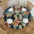 thumbnail image 1 of Orinice Penguins Christmas Round Table Cover Stain Resistant Washable Indoor Outdoor Tablecloth Kitchen Dining Wedding Parties Elastic Edge 100% Polyester Fiber Christmas Theme 31-35, 1 of 8